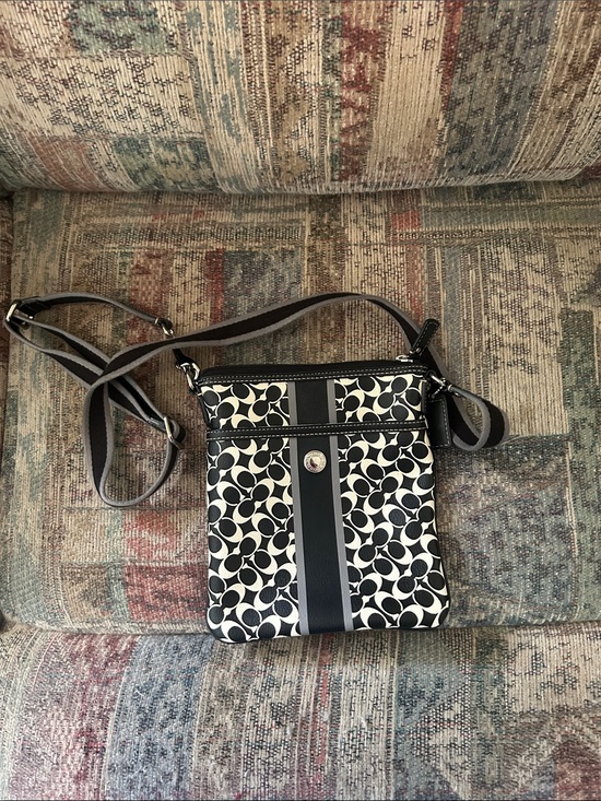 Coach Handbags - Coach Black and White Signature Crossbody with Contrast Stripe